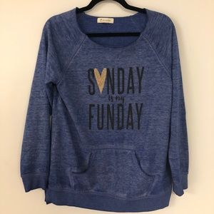 Blue Raw Edge Graphic Pull Over